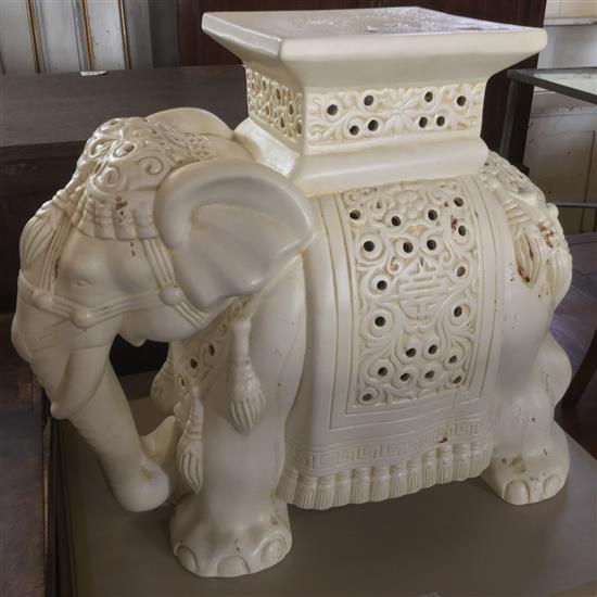 Chinese painted metal  stool with elephant and howdah base(-)